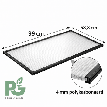 Växthusets cellplatta 99 x 58,8 cm – 4 mm, del B, 3,3/4,4/5,4 m²