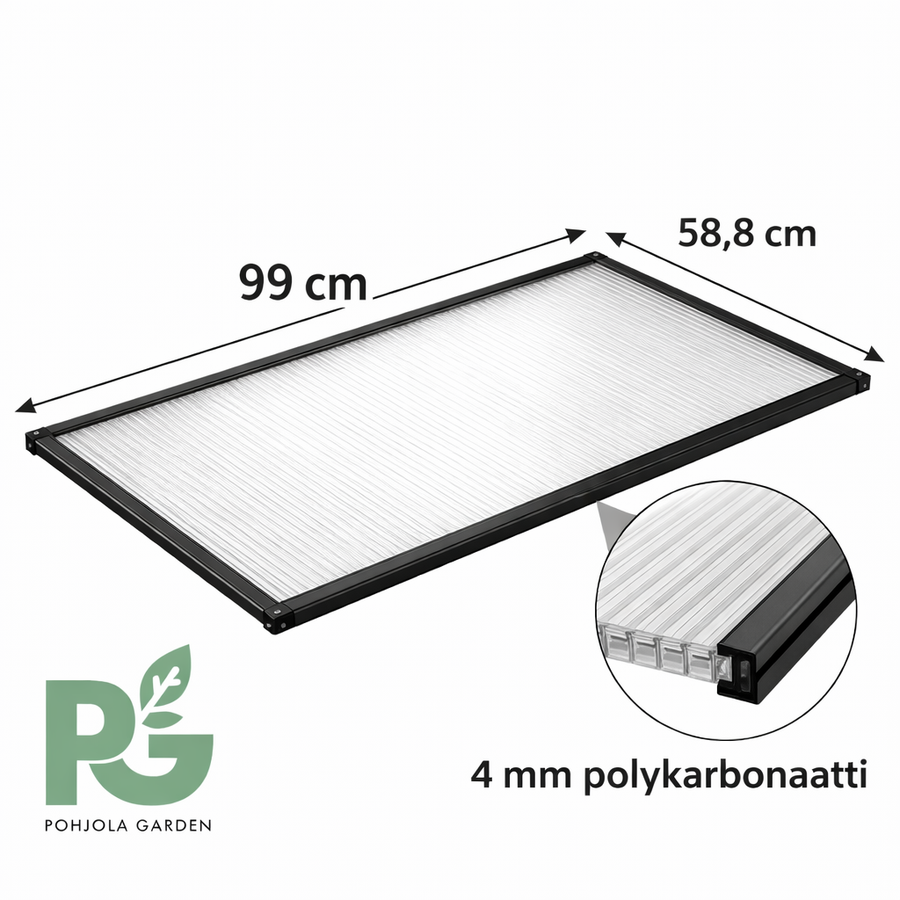 Växthusets cellplatta 99 x 58,8 cm – 4 mm, del B, 3,3/4,4/5,4 m²