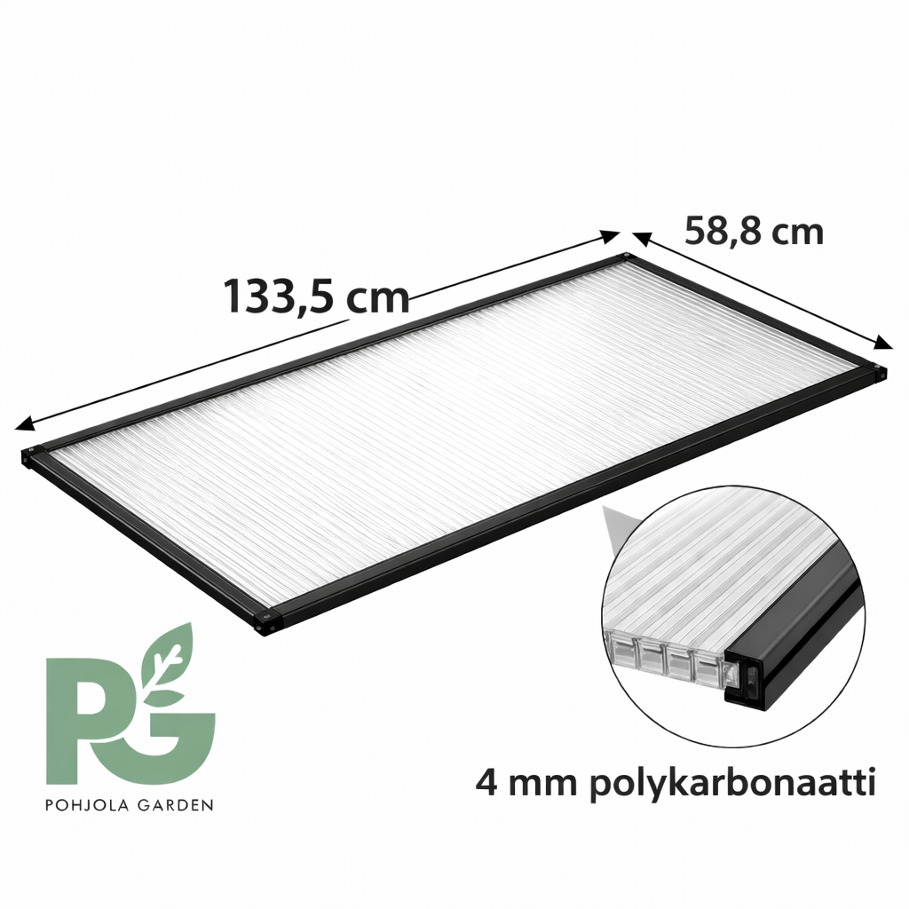 Polykarbonatplatta med bikakestruktur för växthus, storlek 133,5 x 58,8 cm – 4 mm