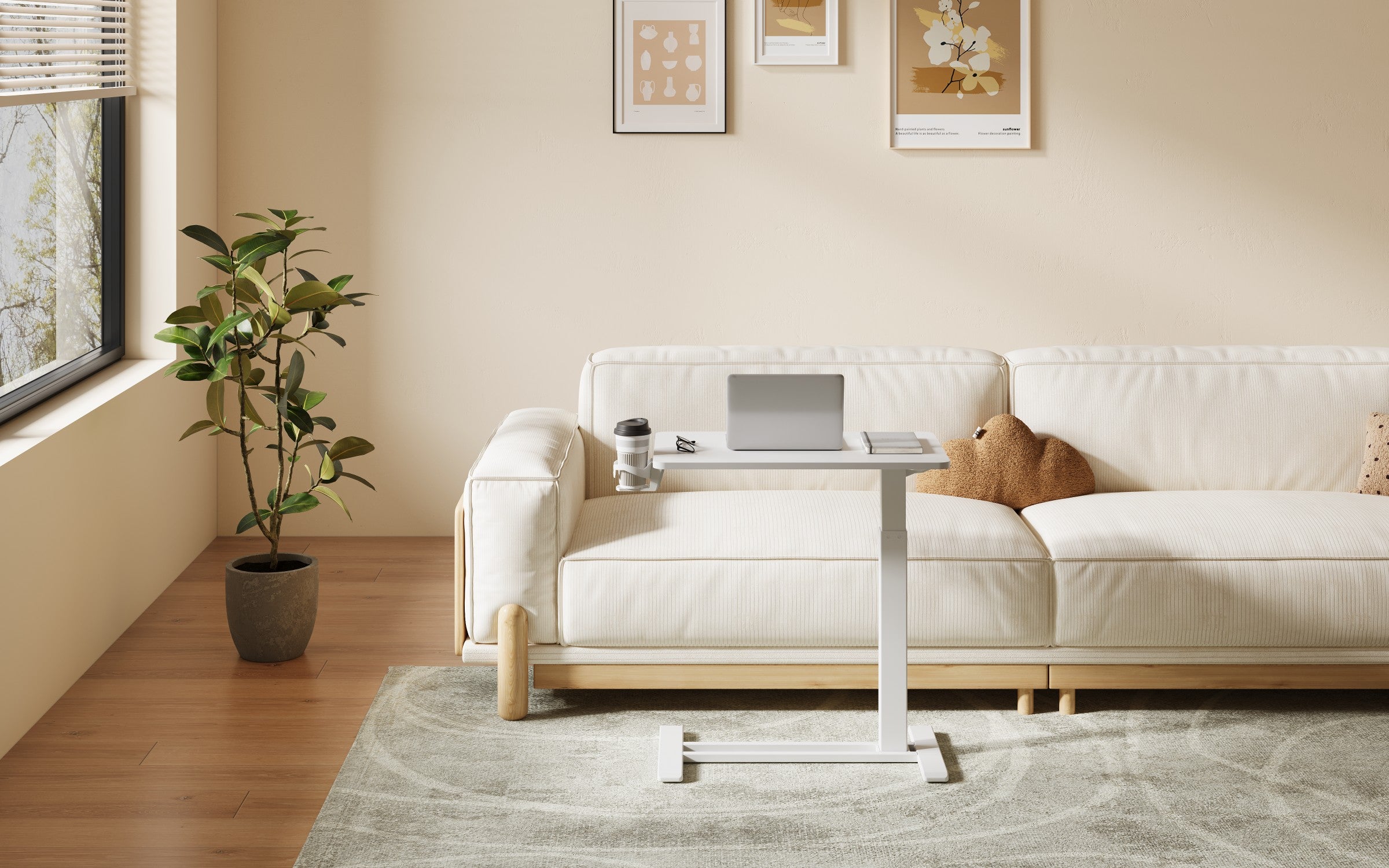 Flexispot Säädettävä Sivupöytä 70 x 40cm, Valkoinen