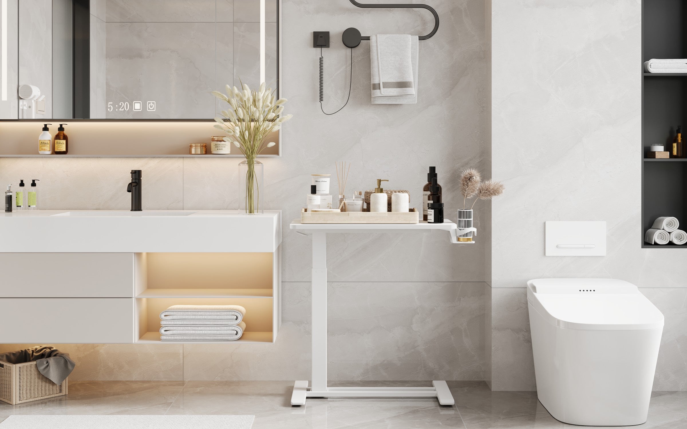 Flexispot Säädettävä Sivupöytä 70 x 40cm, Valkoinen