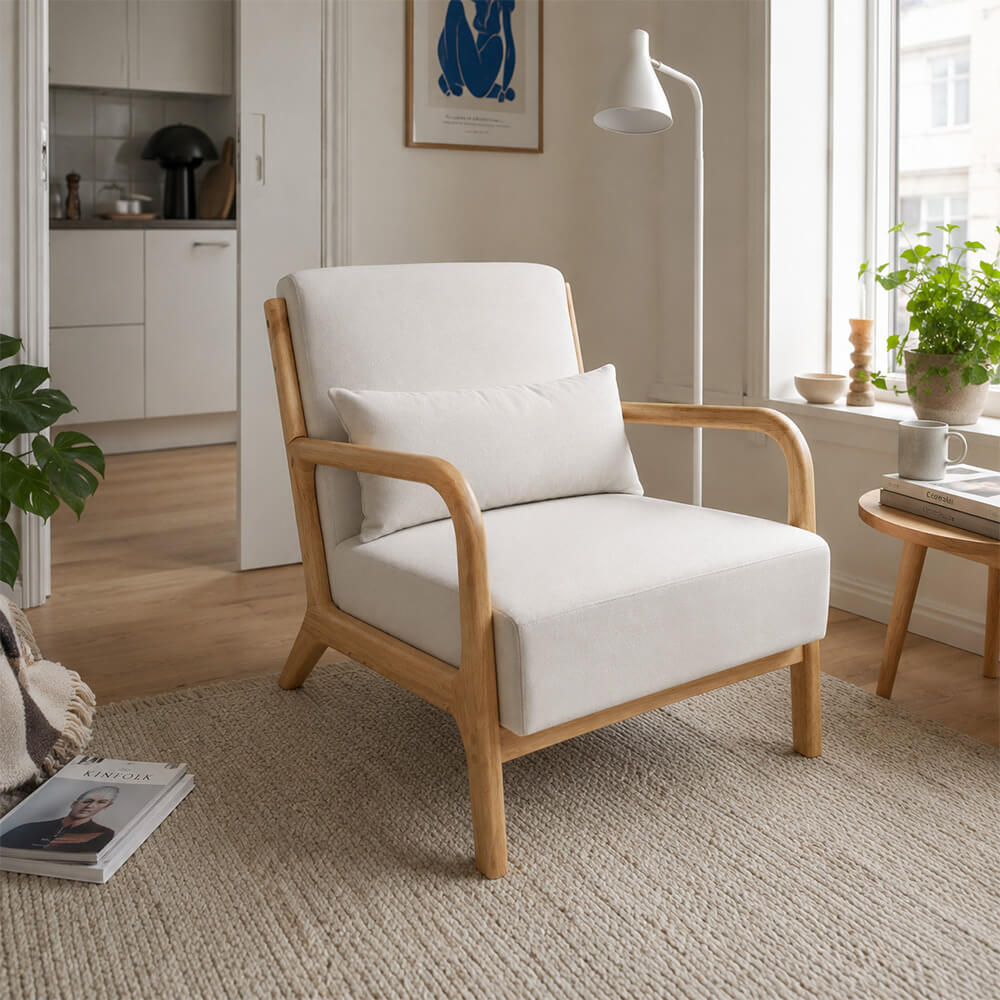 Nojatuoli  66 x 82 x 75,5 cm – tyylikäs puurunko ja pellavakangasverhoilu
