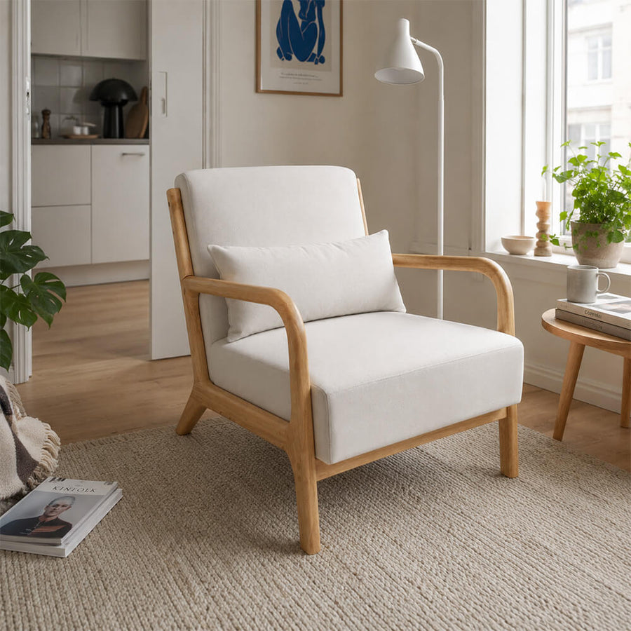 Nojatuoli  66 x 82 x 75,5 cm – tyylikäs puurunko ja pellavakangasverhoilu