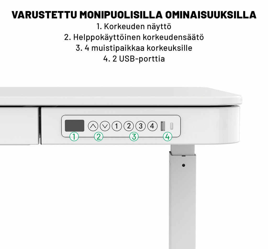 Pohjola Indoor Sähköpöytä 120 x 60cm laatikolla, Valkoinen