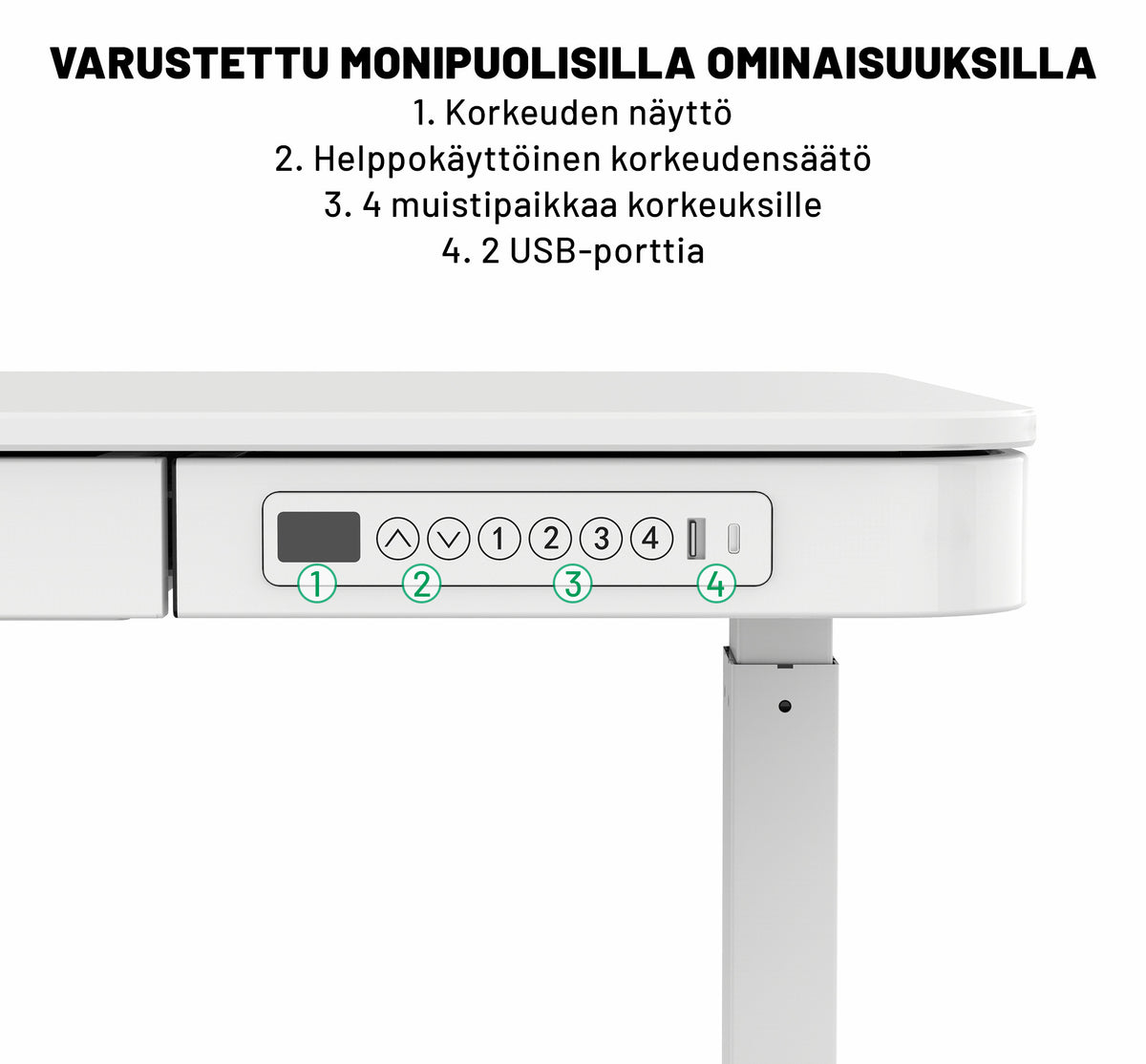 Sähköpöytä 120 x 60 cm – 72–117 cm, laatikko, 45–50 kg