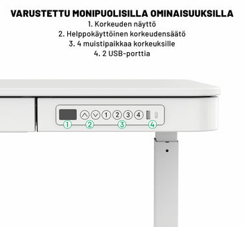 Sähköpöytä 120 x 60 cm – 72–117 cm, laatikko, 45–50 kg