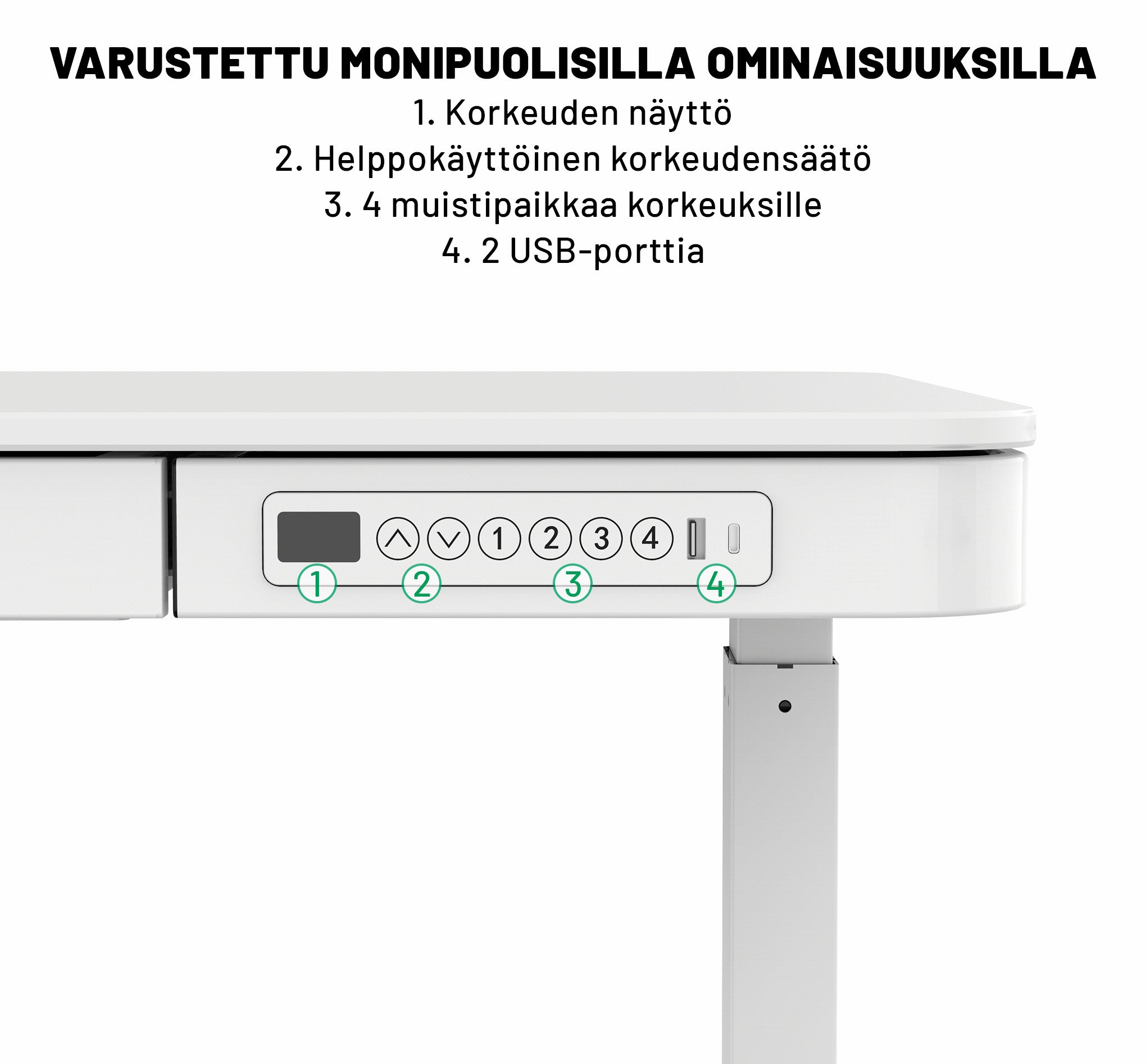 Pohjola Indoor Sähköpöytä 120 x 60cm laatikolla, Valkoinen