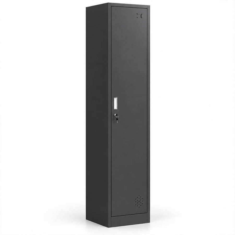 Metallinen vaatekaappi 180 cm, 1-ovinen ja lukittava – musta