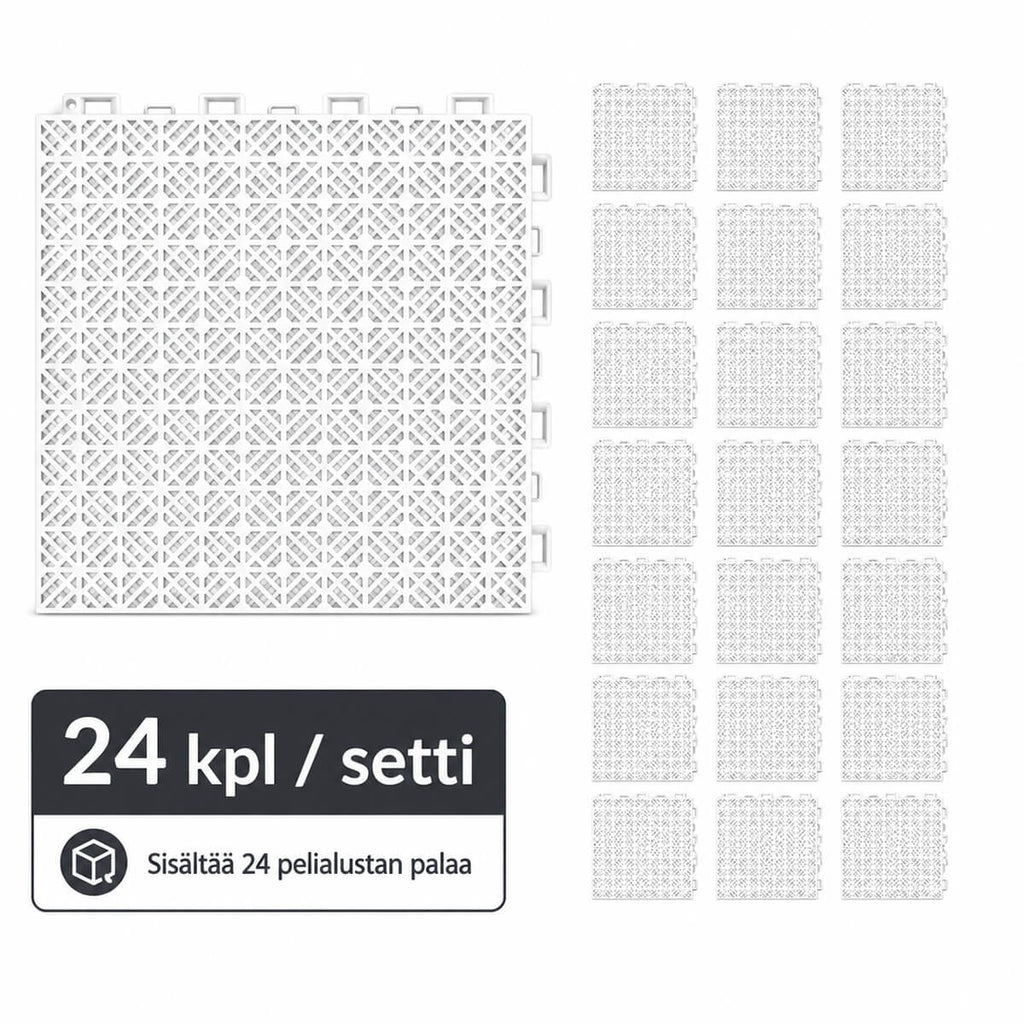 Pelialusta valkoinen 24 kpl – lukittuva PP-laatta laukaisualusta sisä- ja ulkokäyttöön