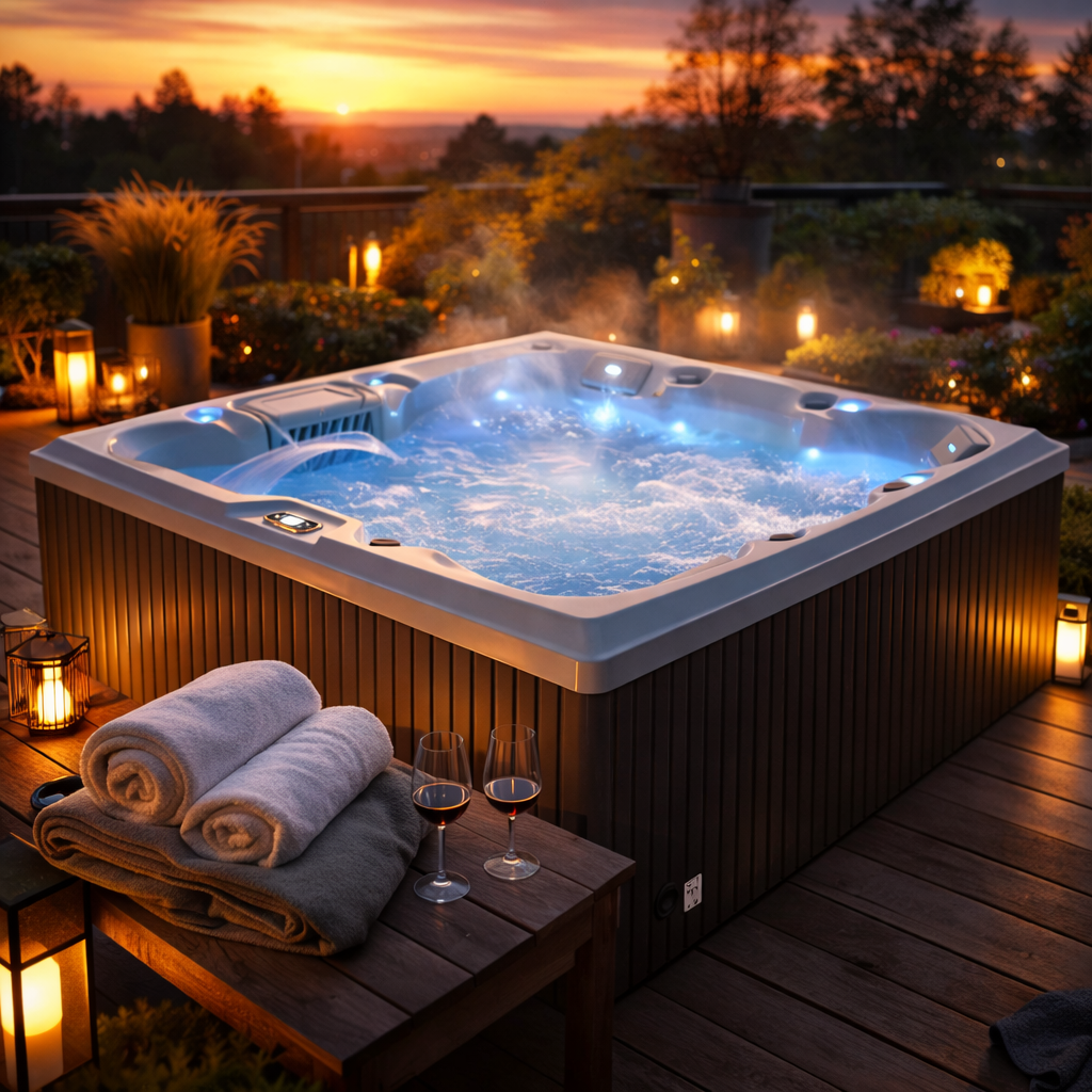 Pohjola Spa LUXUS Utomhusbadtunna 215x215 cm, 55 jetstrålar, LED-belysning, WIFI