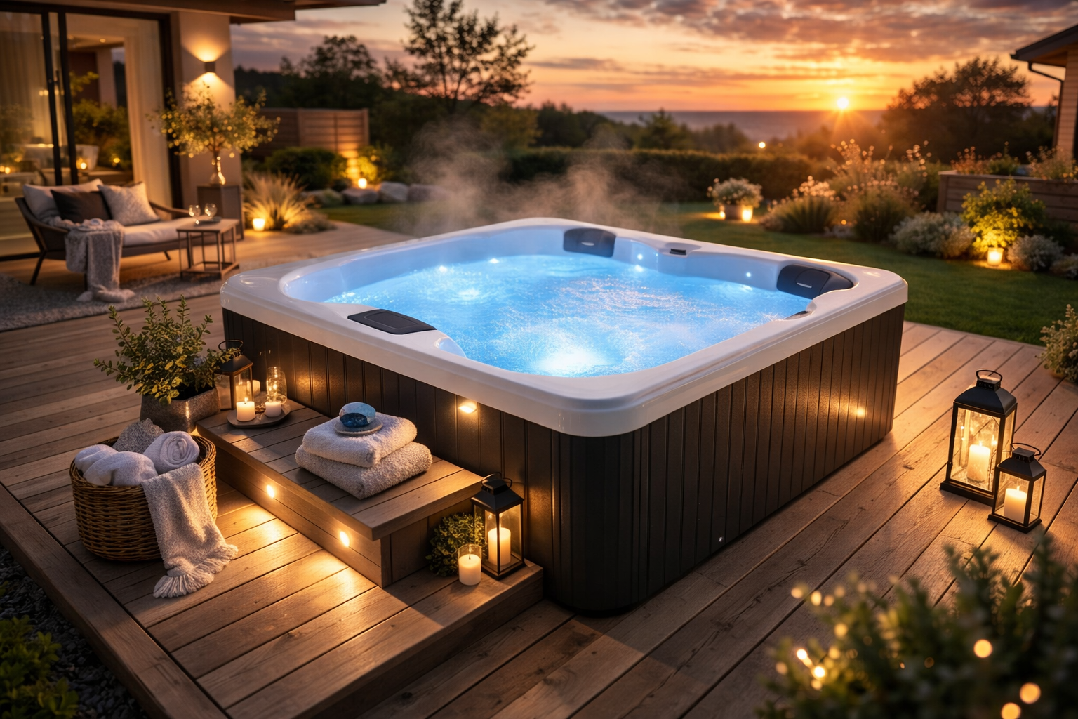 Pohjola Spa Utomhusbadtunna 160 x 160 cm, 4 personer, 12 jetstrålar, Grå WIFI Balboa