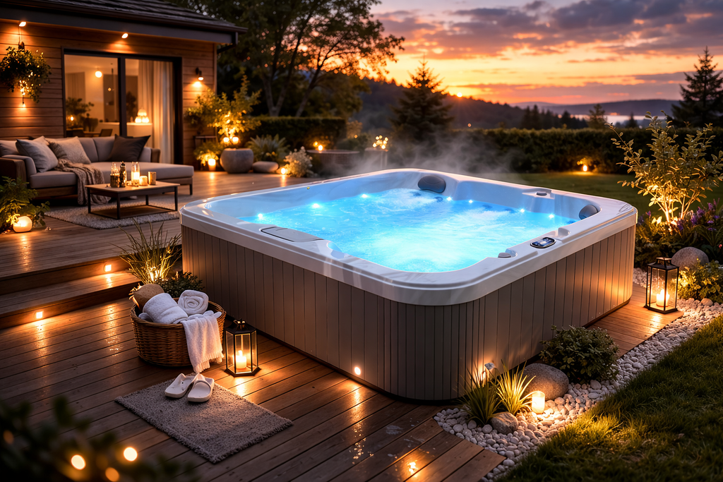 Pohjola Spa Utomhusbadtunna 190x190 cm, 25 jetstrålar, LED-belysning, WIFI