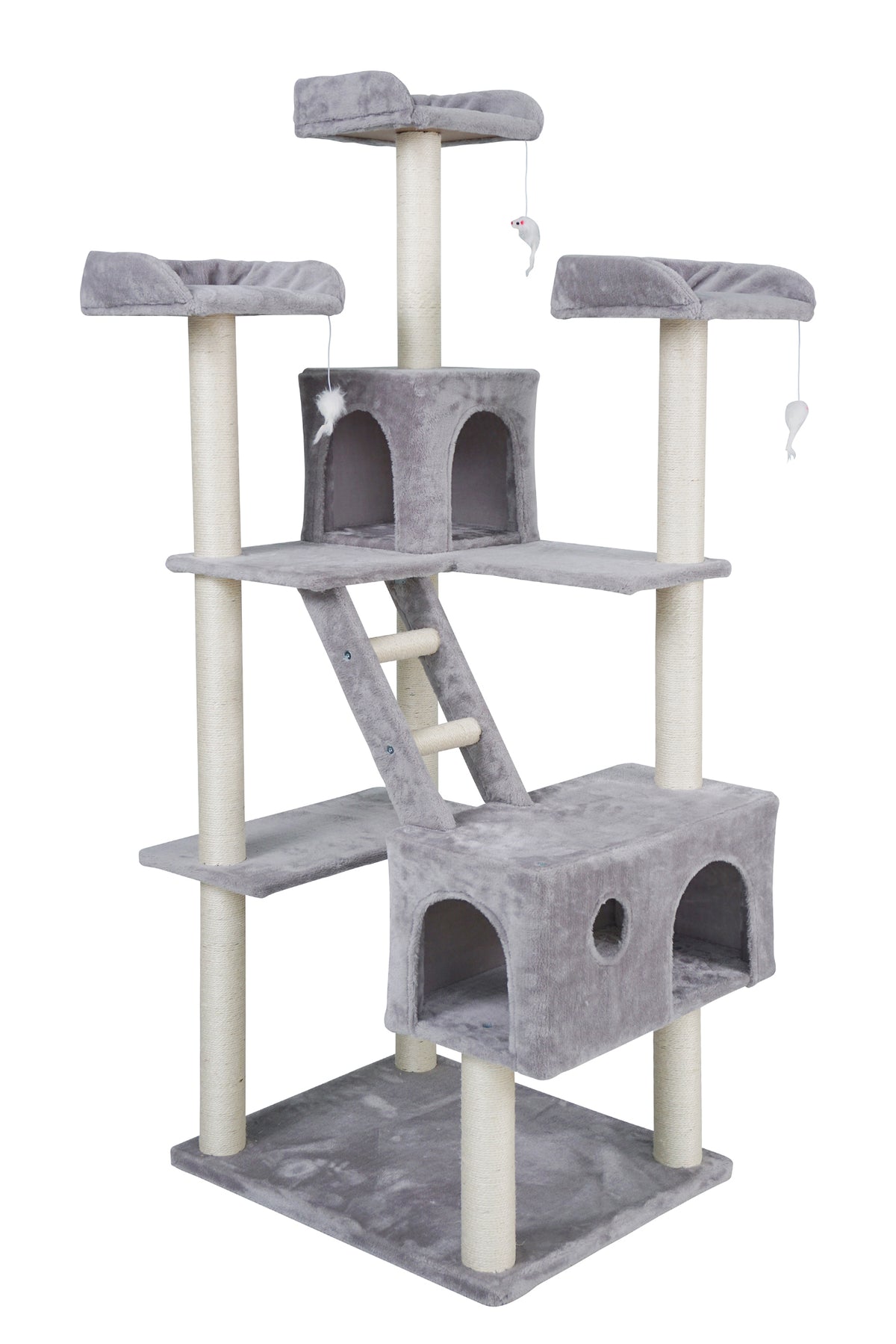 Kattklösbräda 185 cm – 2 klösplatser, 70 x 60 cm botten, ljusgrå