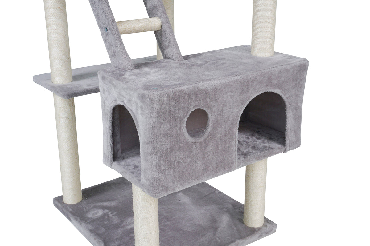 Kattklösbräda 185 cm – 2 klösplatser, 70 x 60 cm botten, ljusgrå