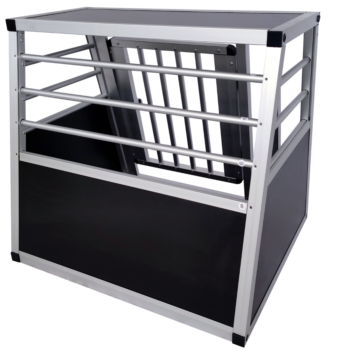 Hundbur för bil 60 x 50 x 55,5 cm – aluminiumram, MDF-botten, 78° vinklar