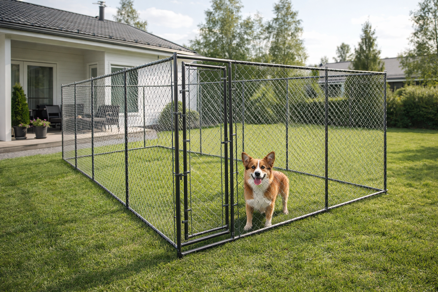 Koiratarha 3 x 6 x 1,82 m – galvanoitu teräs, 60 x 60 mm verkko, lukittava ovi
