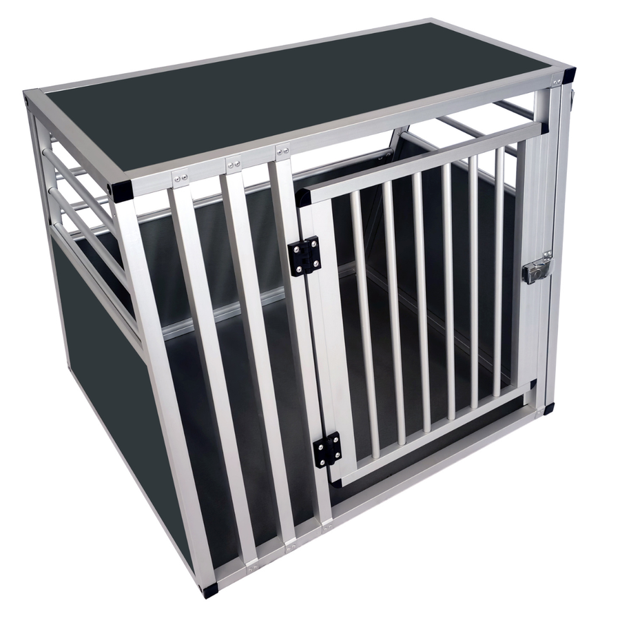 Hundbur för bil 80 x 65 x 66 cm – aluminiumram, MDF-botten, 75° vinklar