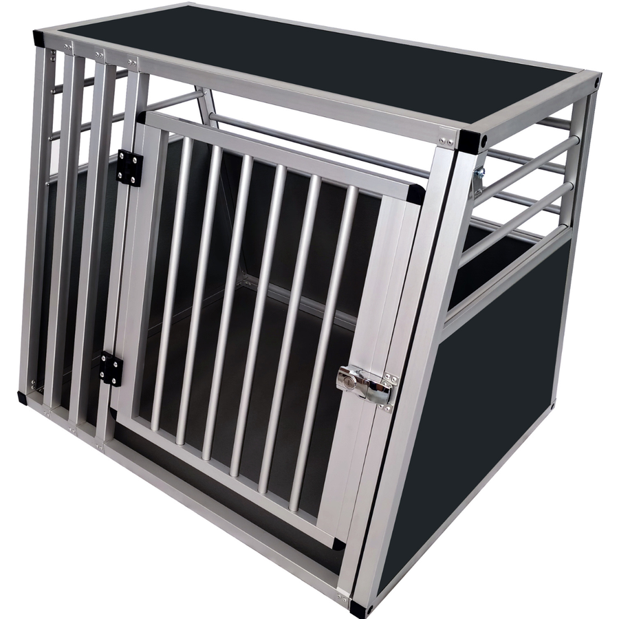 Hundbur för bil 80 x 65 x 66 cm – aluminiumram, MDF-botten, 75° vinklar