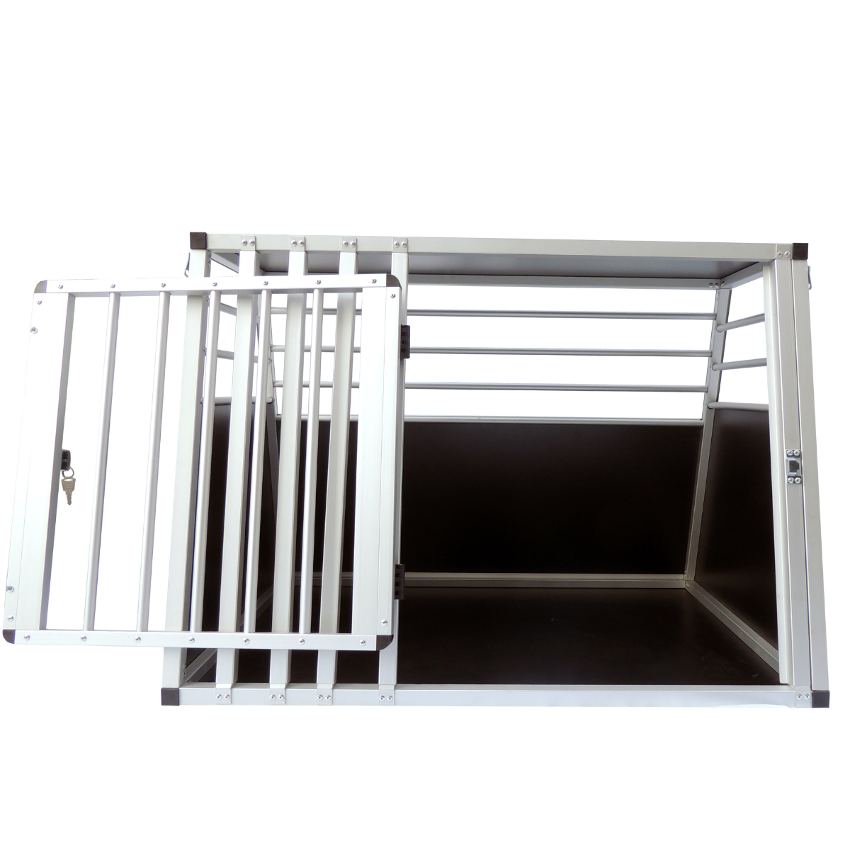 Hundbur för bil 92 x 65 x 66 cm – aluminiumram, MDF-botten, 75° vinklar