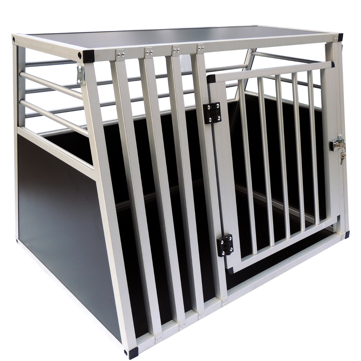 Hundbur för bil 92 x 65 x 66 cm – aluminiumram, MDF-botten, 75° vinklar