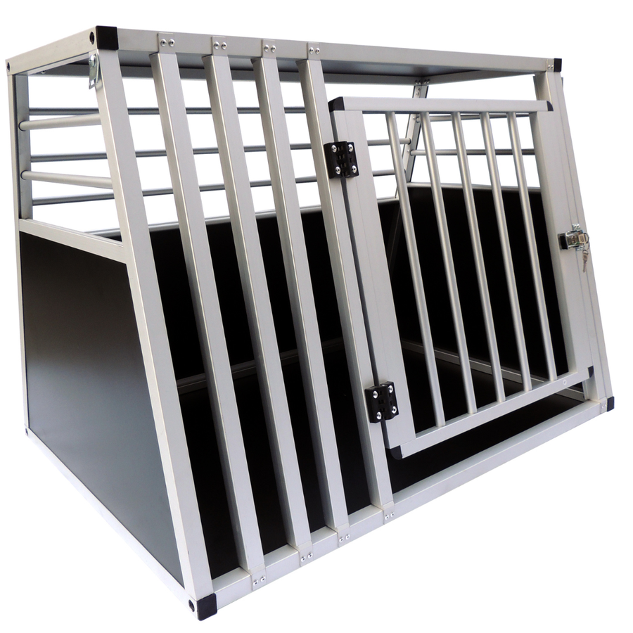 Hundbur för bil 92 x 65 x 66 cm – aluminiumram, MDF-botten, 75° vinklar