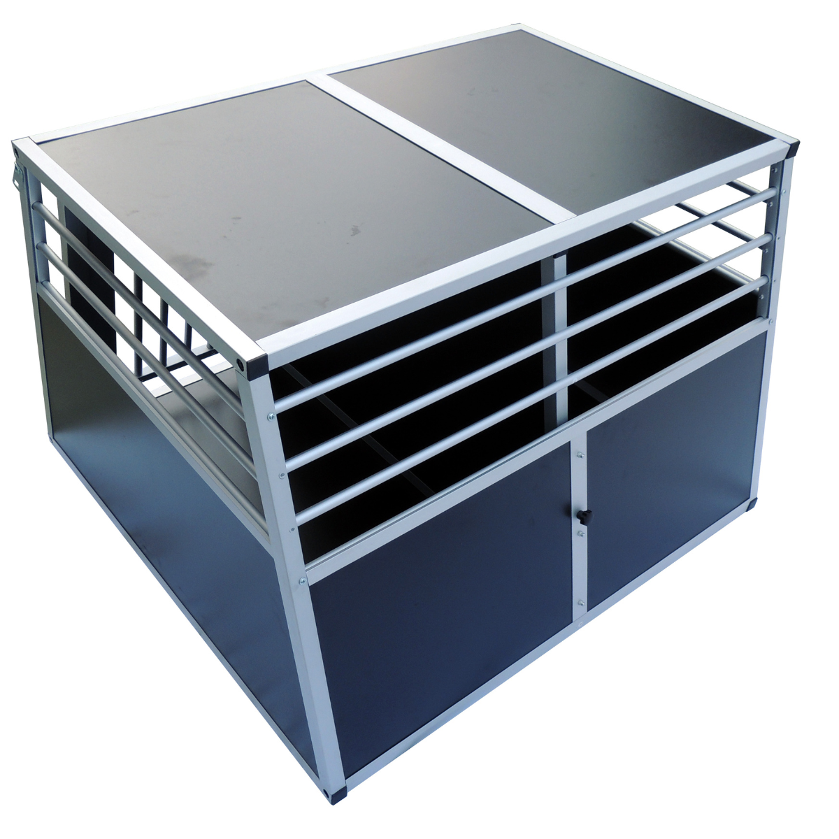 Hundbur för bil 97 x 92 x 66 cm – aluminiumram, MDF-botten, 75° vinklar