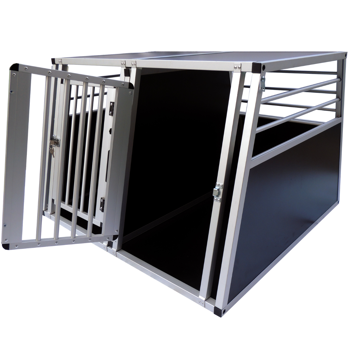 Hundbur för bil 97 x 92 x 66 cm – aluminiumram, MDF-botten, 75° vinklar