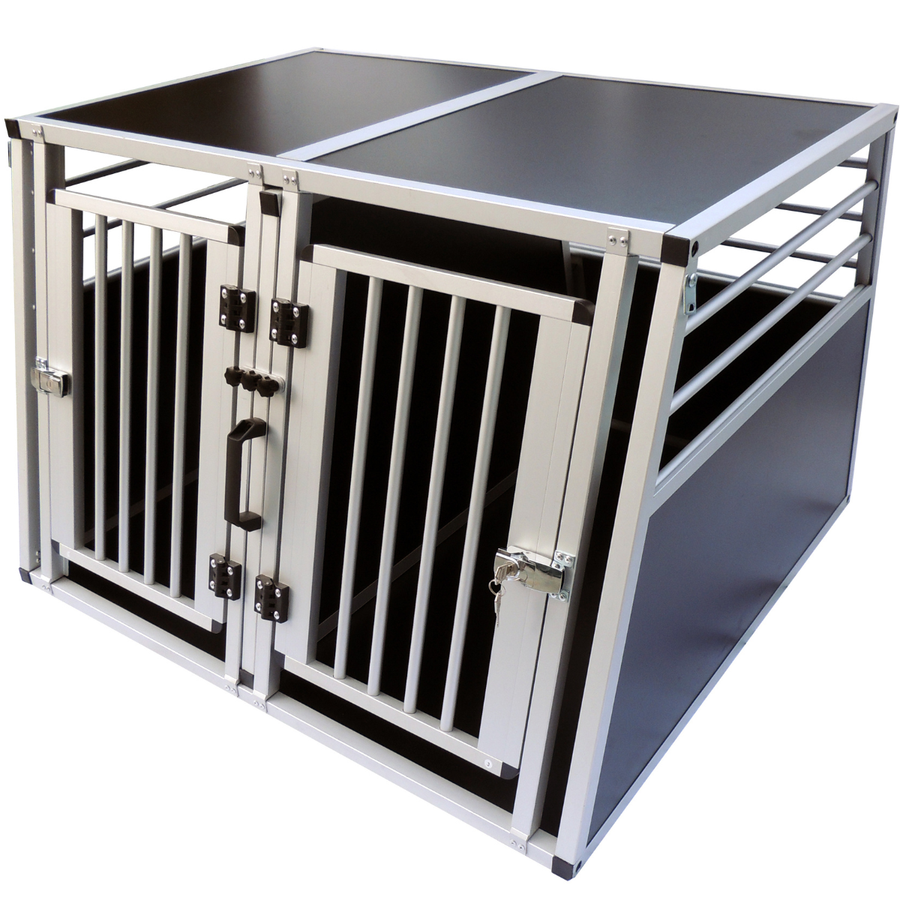 Hundbur för bil 97 x 92 x 66 cm – aluminiumram, MDF-botten, 75° vinklar