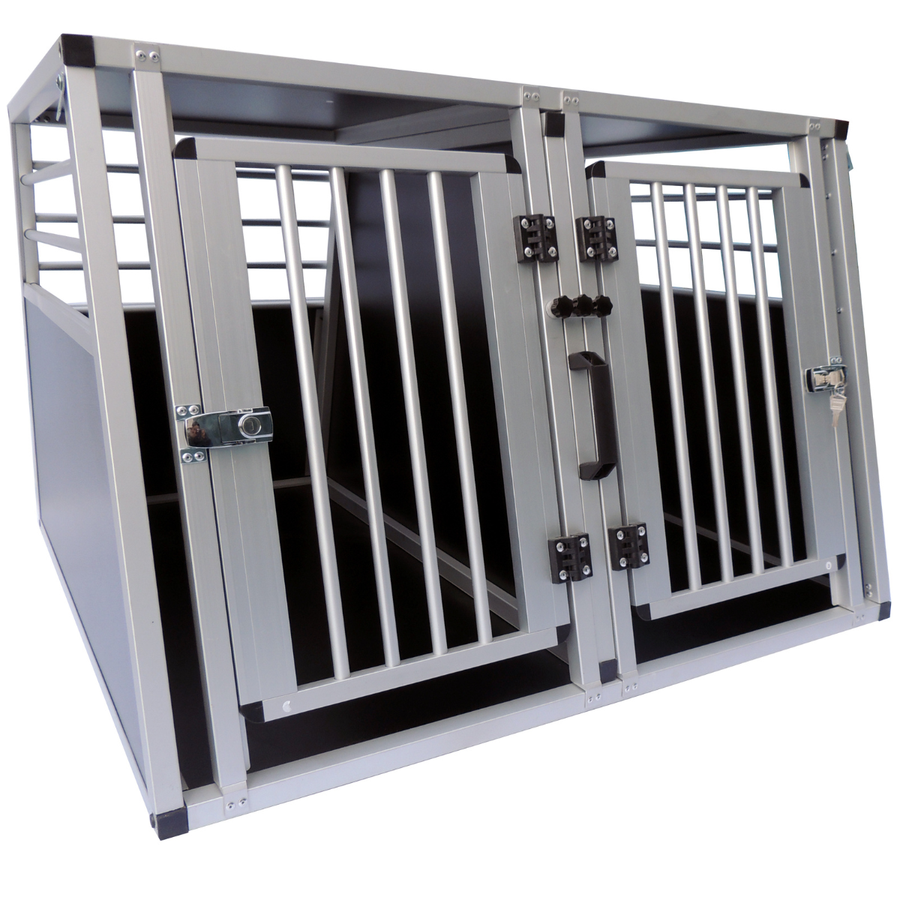 Hundbur för bil 97 x 92 x 66 cm – aluminiumram, MDF-botten, 75° vinklar
