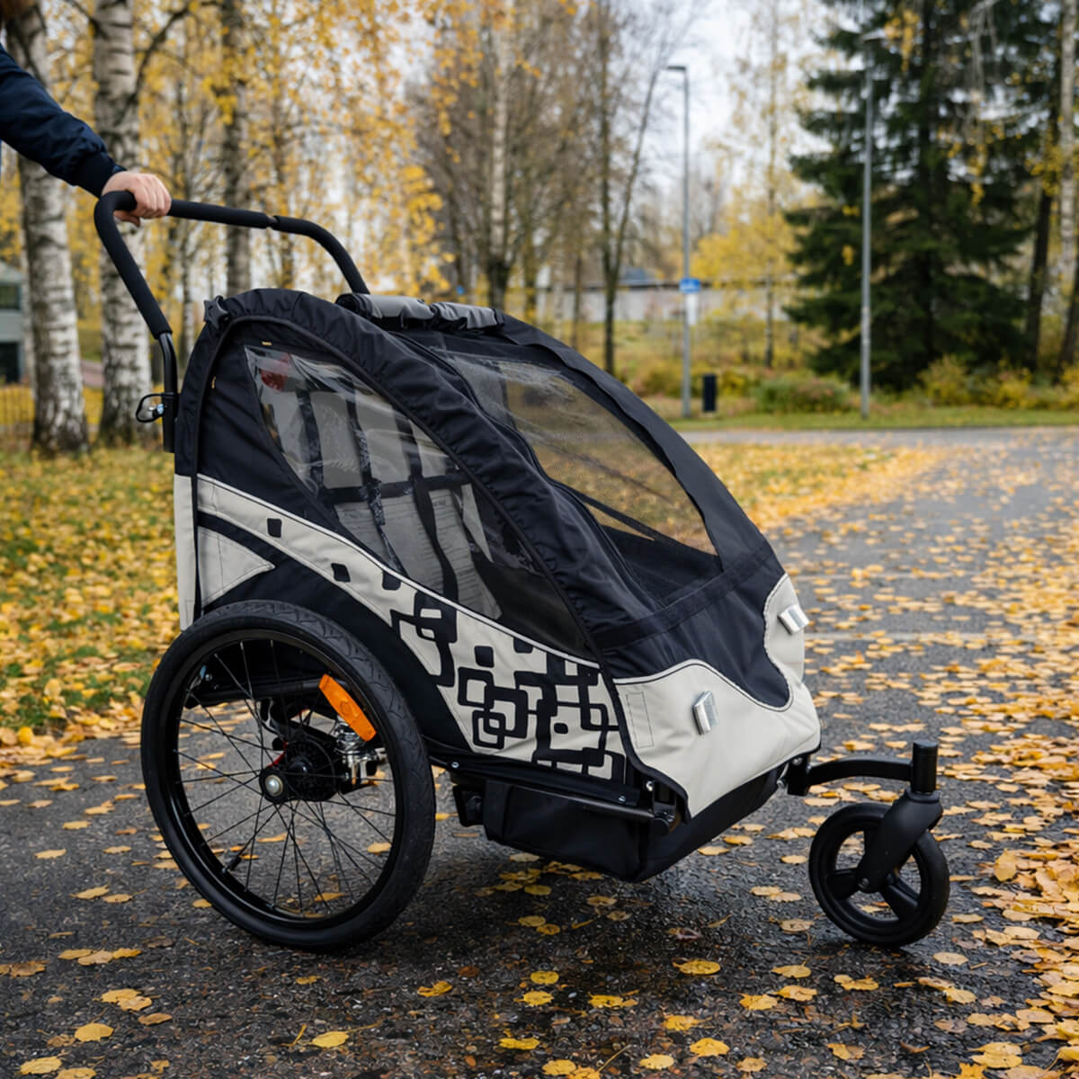 Polkupyörän peräkärry 1–2 lapselle – 2-in-1, 40 kg, 5-pistevaljaat
