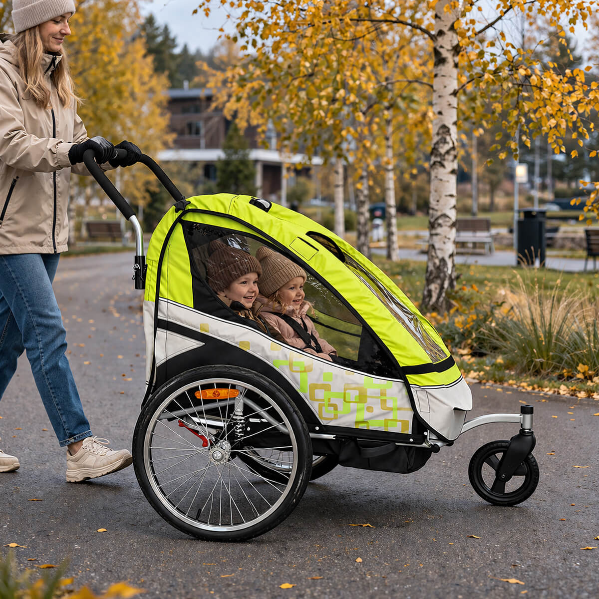 Polkupyörän peräkärry 1–2 lapselle – 2-in-1, 40 kg, 5-pistevaljaat