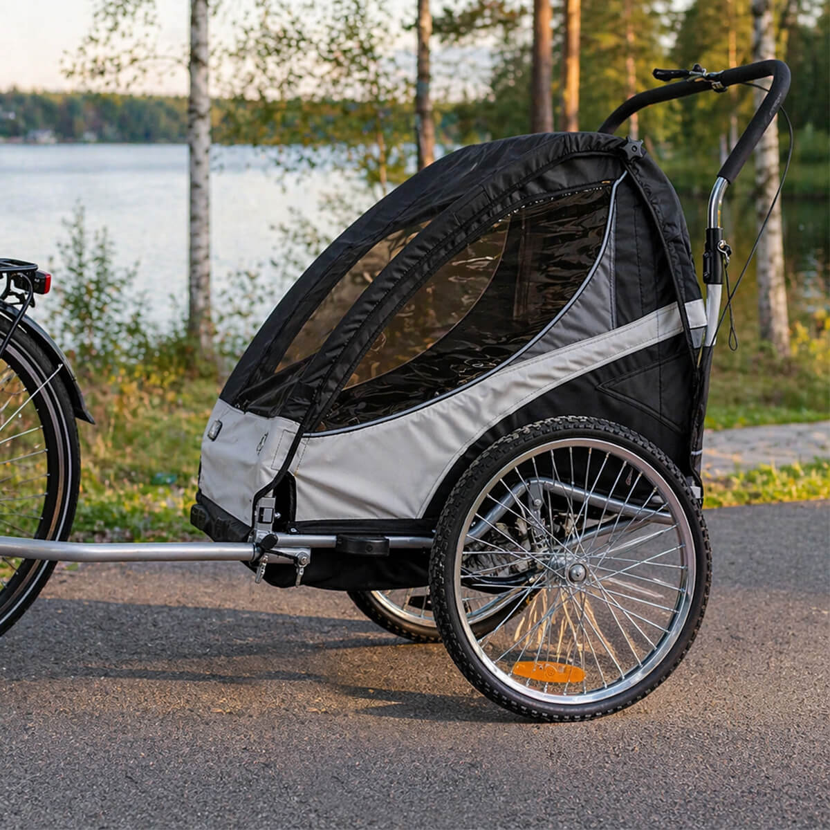 Polkupyörän peräkärry 1–2 lapselle – 2-in-1, 40 kg, 5-pistevaljaat