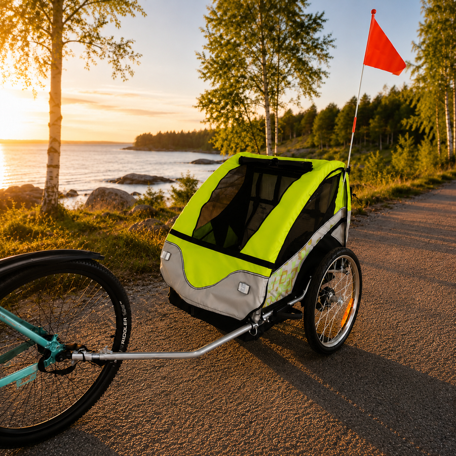Polkupyörän peräkärry PACE 1–2 lapselle – 2-in-1, 40 kg, 5-pistevaljaat
