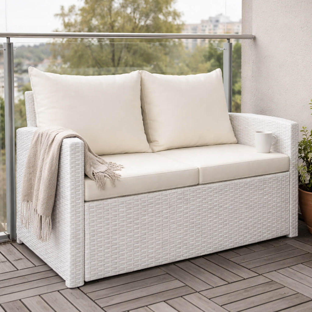 2-istuttava polyrottinkisohva 120 cm EMMI, Valkoinen/beige