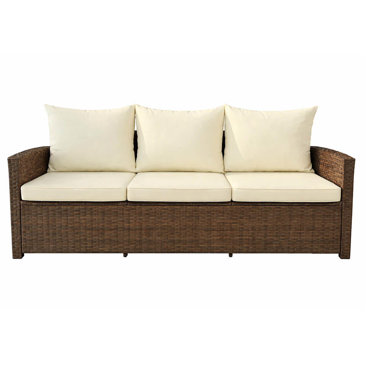 Polyrottinkisohva 3-istuttava – 175 x 60 x 74 cm, teräsrunko, ruskea/beige