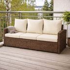 Polyrottinkisohva 3-istuttava – 175 x 60 x 74 cm, teräsrunko, ruskea/beige