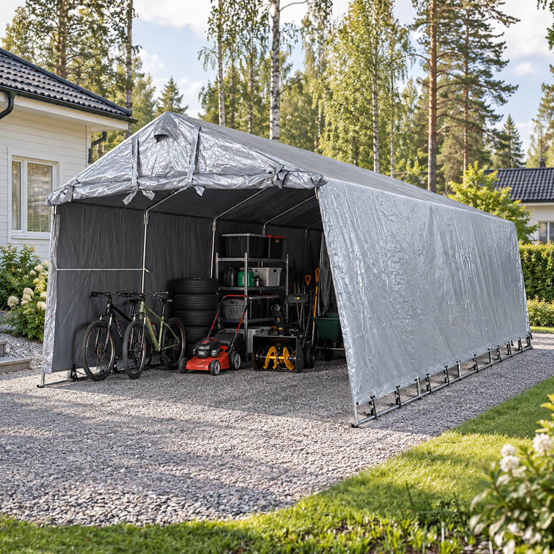 Pressutalli 3,2 × 6 × 1,9 m – 500 g PVC, tummanharmaa