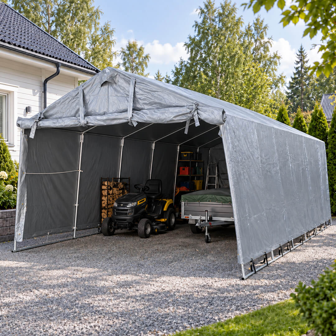 Pressutalli 3,4 × 7 m – 500 g PVC, tummanharmaa