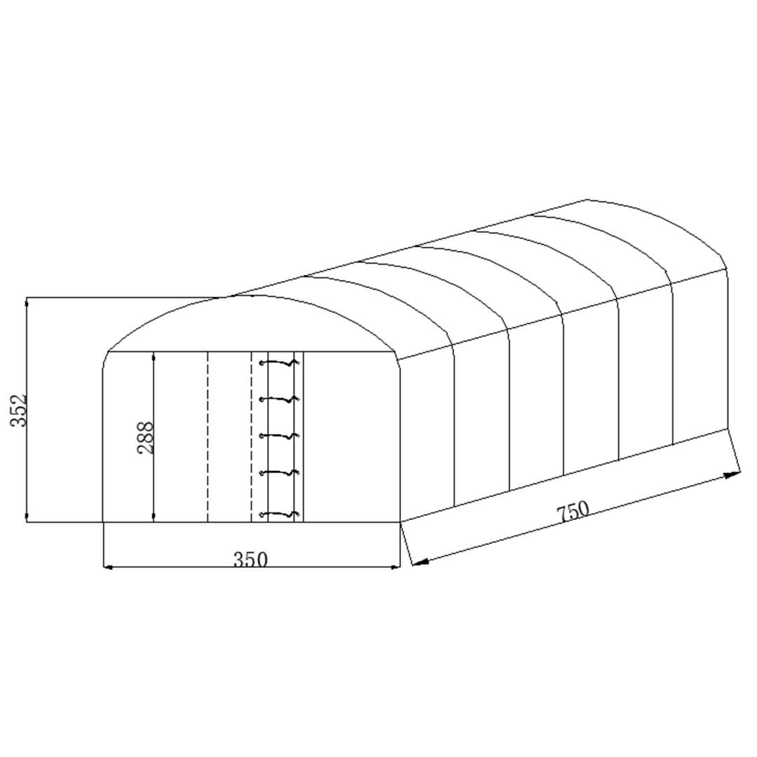Pressutalli 3,5 × 7,5 × 3,5 m – 500 g PVC, ovaaliputkirunko