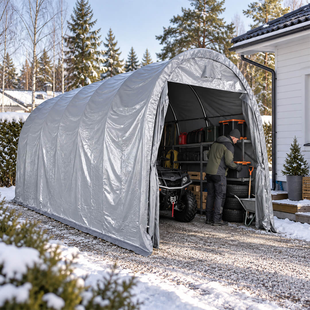 Pressutalli 3,5 × 7,5 × 3,5 m – 500 g PVC, ovaaliputkirunko