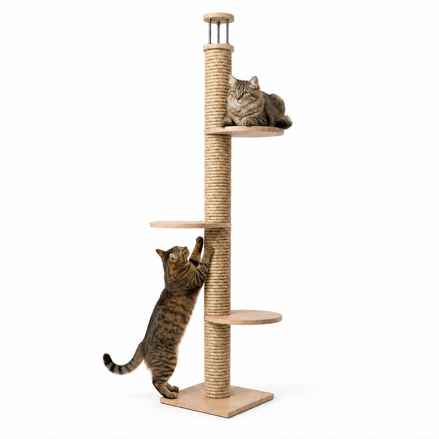 Kattklätterträd i trä 40 x 40 cm, justerbar höjd 150–180 cm