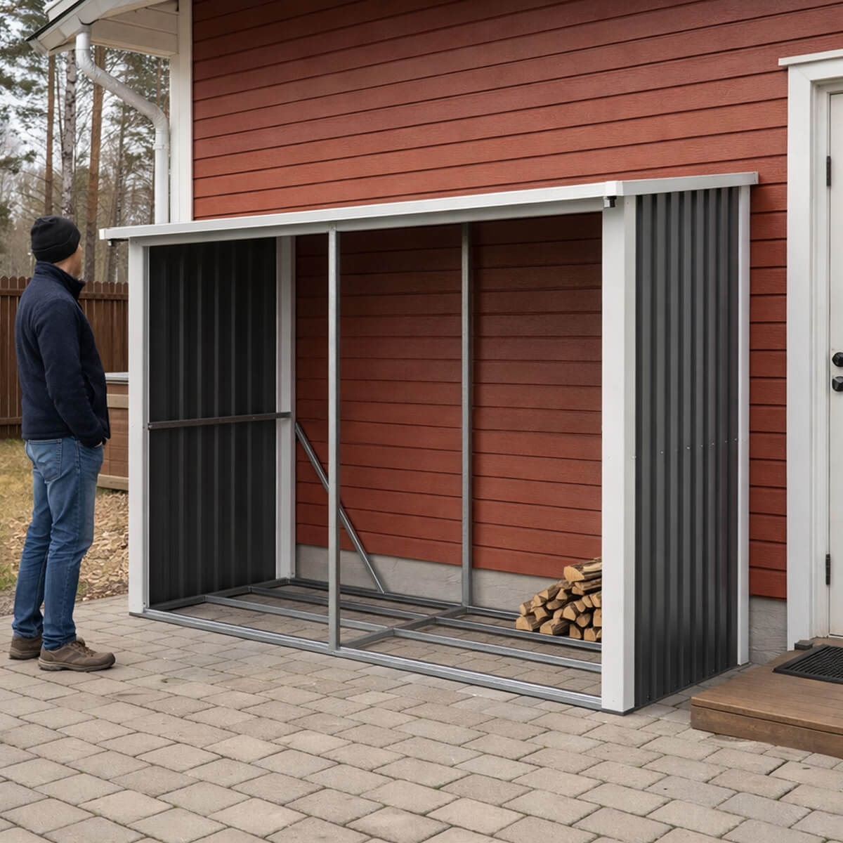 Puukatos 302 x 119 x 190 cm – noin 7 m³, galvanoitu teräs