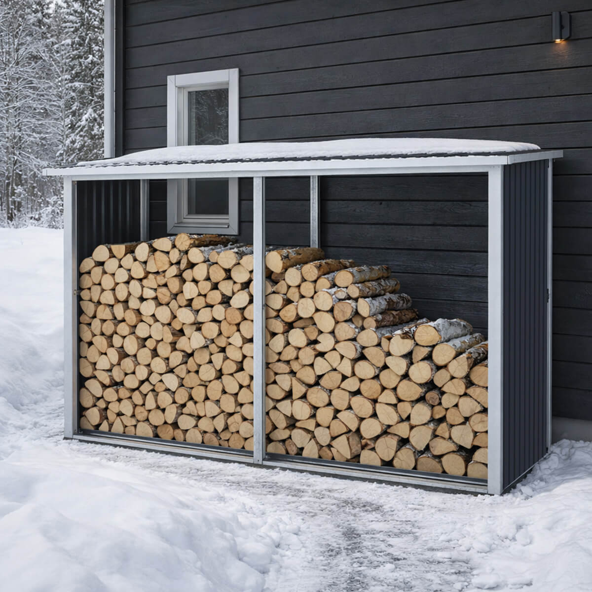 Puukatos 302 x 119 x 190 cm – noin 7 m³, galvanoitu teräs