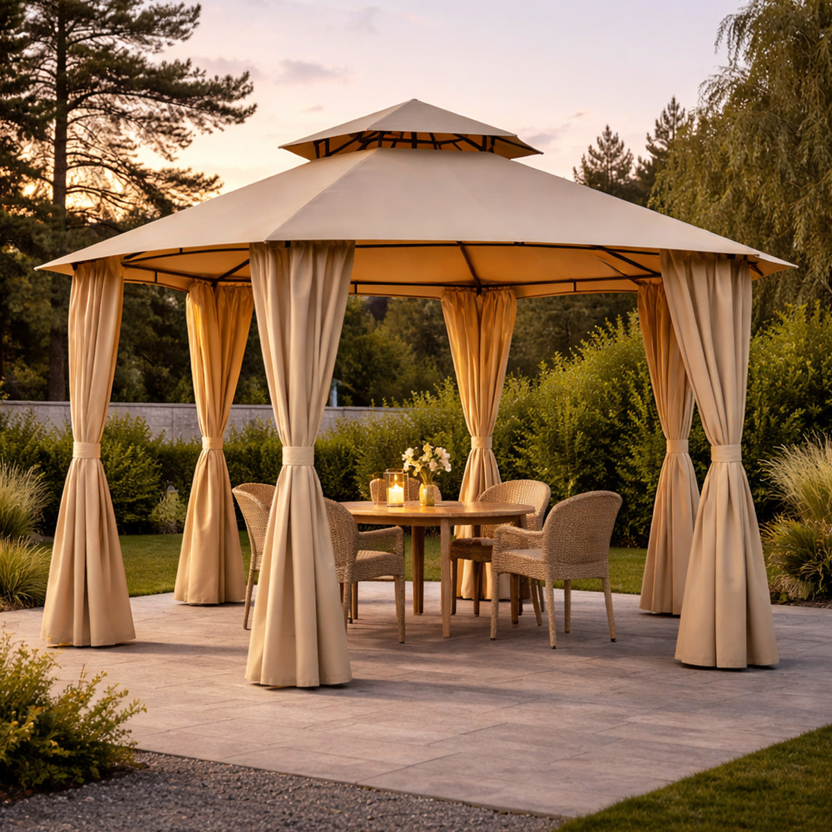 Lund & Leaf Trädgårdstak / Paviljong 360x360x260cm Rund, Beige