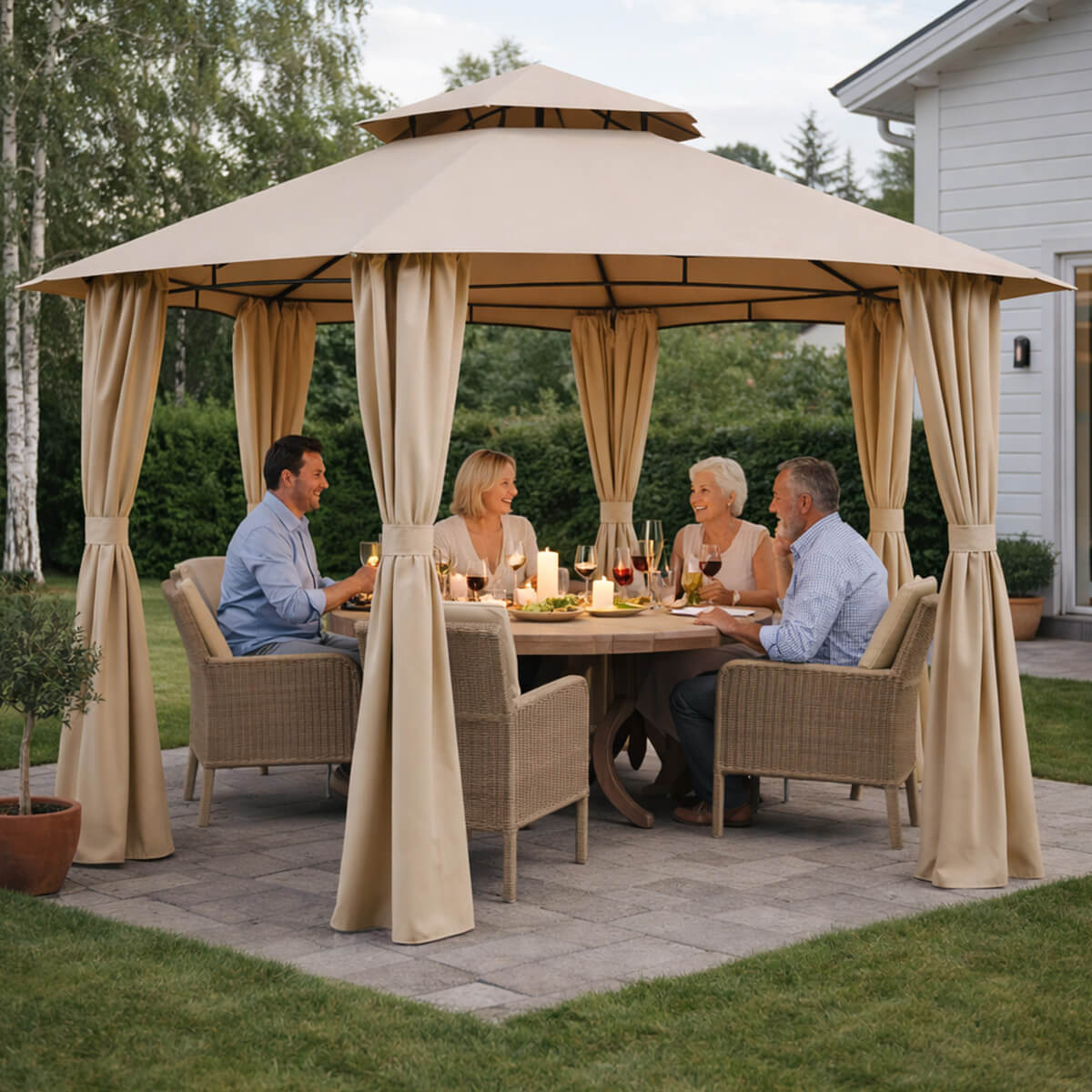 Lund & Leaf Trädgårdstak / Paviljong 360x360x260cm Rund, Beige