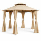 Paviljonki 360 x 360 cm – pyöreä, kaksikerroksinen katto, sivuverhot, beige