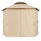 Paviljonki 360 x 360 cm – pyöreä, kaksikerroksinen katto, sivuverhot, beige