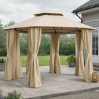 Paviljonki 360 x 360 cm – pyöreä, kaksikerroksinen katto, sivuverhot, beige