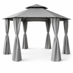 Paviljonki 360 x 360 cm – pyöreä, kaksikerroksinen katto, sivuverhot, harmaa