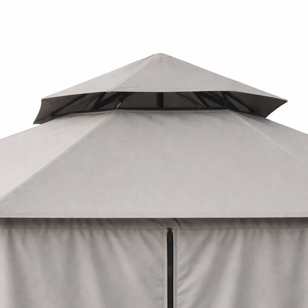 Paviljonki 360 x 360 cm – pyöreä, kaksikerroksinen katto, sivuverhot, harmaa